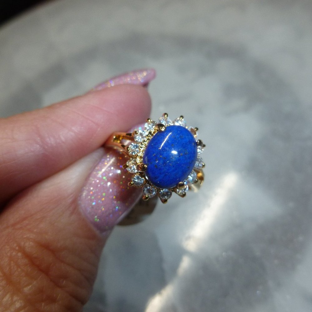 18k Yellow Gold EP Lapis Lazuli Swarovski Crystals Designer Dolphin Ore Size 7